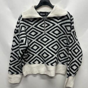 ASOS Pieces Black White Half Zip Pullover Sweater